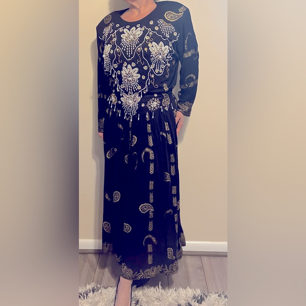 Vintage Bali Collection - Gold and black two piece formal/ cocktail outfit.